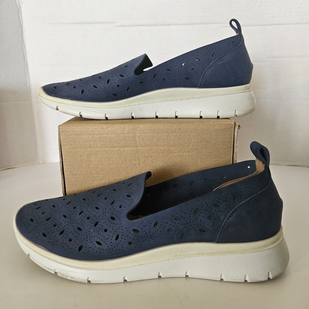 Women's IMAC Slip On Shoes  Casual Blue Walking Sneakers Comfort Loafers, Sz 9.5